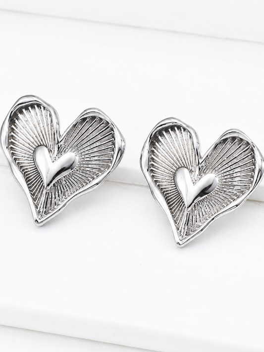 Hévara Lumière Heart Oorbellen(Zilver)E01287-1