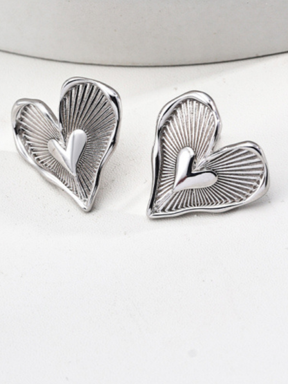 Hévara Lumière Heart Oorbellen(Zilver)E01287-1