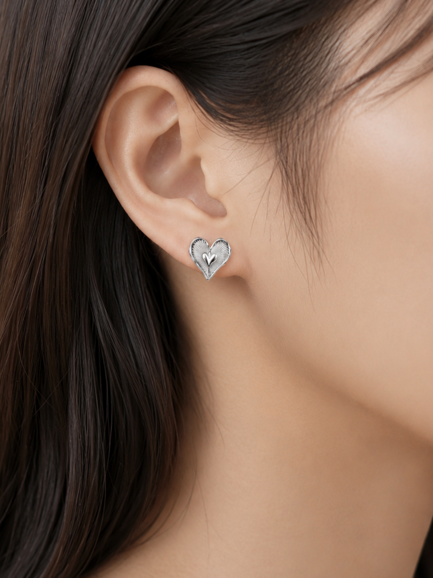 Hévara Lumière Heart Oorbellen(Zilver)E01287-1